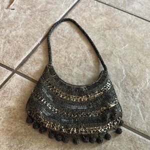 Elegant Brown and Black Beaded Flapper Evening Bag